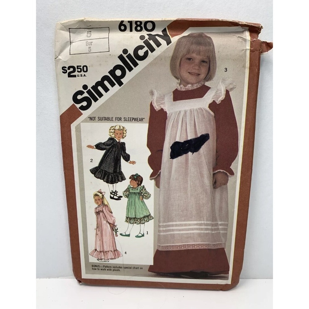 Simplicity 6180 Girls Dress Pinafore Sewing Pattern Size 5 Cut Complete Vintage